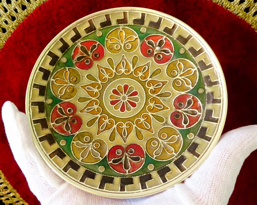 Бронзово пано, чиния с емайл Клоазоне, Cloisonne.