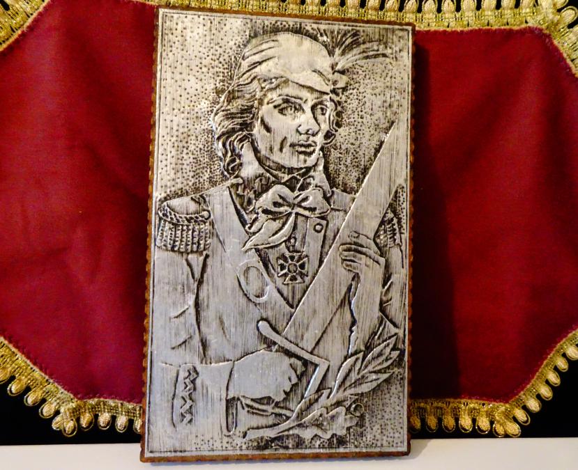 Рицар Тамплиер, посребрено пано, картина от месинг.