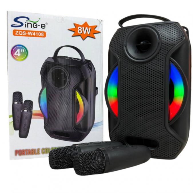 Преносима Bluetooth караоке колона Zqs-w4110 с 2 безжични микрофона, R